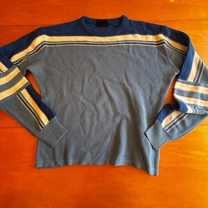 Meister xL vintage wool blend blue white color block stripe classic ski sweater